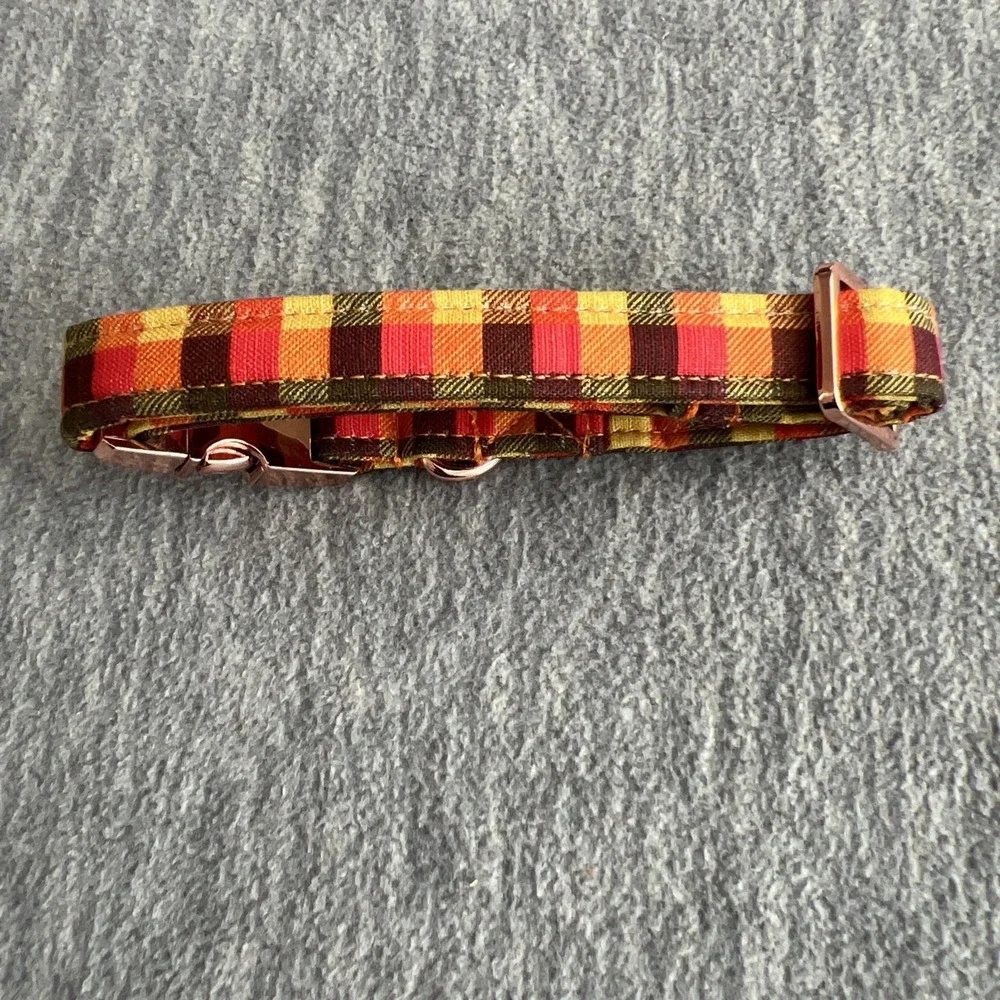 Elegant‎ Little Tail XS Dog Collar & Bow Yellow Plaid Grid Unisex Adjustable New